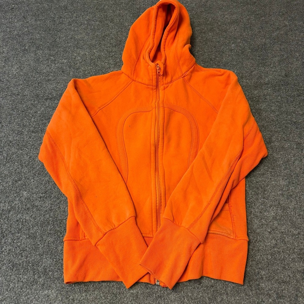 Lululemon Scuba Hoodie Womens Size 10 Orange Full Zip Fleece Thumbholes Athletic